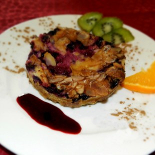 CLAFOUTIS WITH ALMONDS AND BLACKCURRANTS