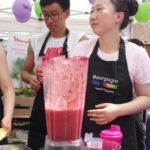 Nicole preparing strawberry, watermelon & blackcurrant smoothie