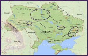 physical map of Ukrain, showing blackcurrant growing regions