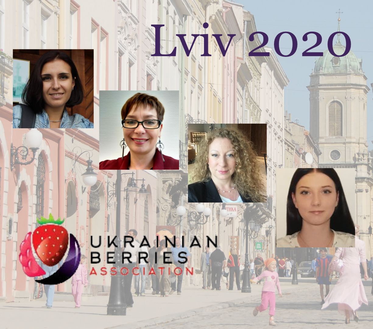 picture of Lviv in the background, portraits of the organizers of the IBA conference 2020 Ukraine, title = Lviv 2020
